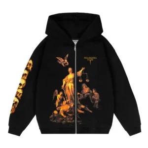 Sanctimonial Justice Hoodie – Y2K Print Zip Up Vintage Streetwear