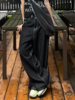 Black Embroidered Y2K Baggy Denim Jeans