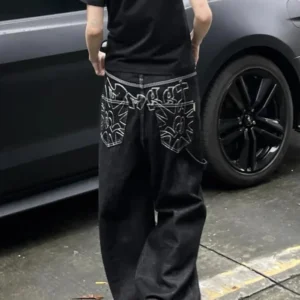 Black Embroidered Y2K Baggy Denim Jeans