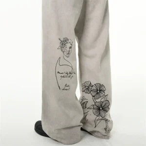 Coffee Shop Sketch Y2K Loose Fit Denim Jeans