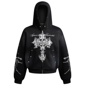 Y2K Streetwear Gothic Cross Full Zip Hoodie