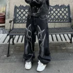 Cyber Embroidery Y2K Baggy Stacked Denim Jeans