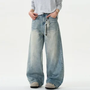 Y2K Distressed Wide-Leg Baggy Denim Jeans
