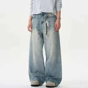 Y2K Distressed Wide-Leg Baggy Denim Jeans