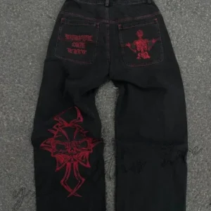 Vintage Y2K Baggy Jeans with Embroidery Detail