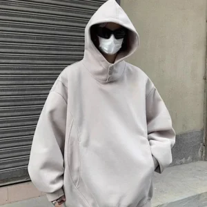 Y2K Oversized Baggy Hoodie with Button Neck